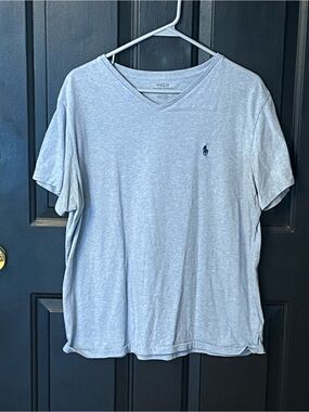 Polo by Ralph Lauren Light Gray V-Neck Tee with Navy Polo Pony